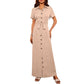 Women's Lapel Dress Cardigan Button Belt Decorated Dress