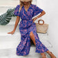Women's Tropical Printing V-neck Split Dress Women