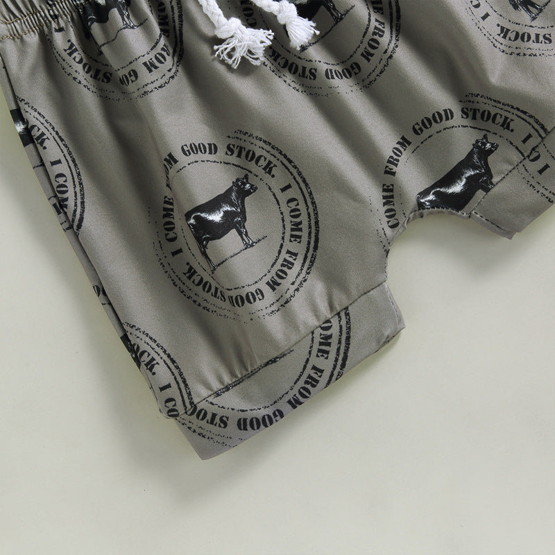 Boys' Printed Letters Round Neck Short Sleeve Shorts Suit