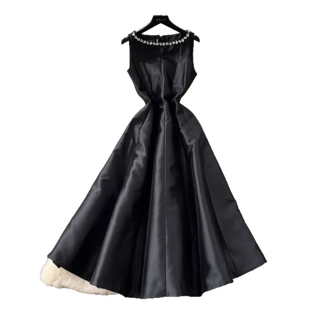 Elegant Sleeveless Diamond-Embellished Glossy A-Line Dress For Women