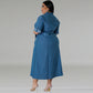 Denim Lapel Long Sleeve Tied Midi Dress