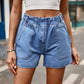Short en jean décontracté délavé à taille élastique rétro pour femme