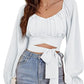 Top Women's Exposed Navel Lantern Sleeve Off-the-shoulder Collar