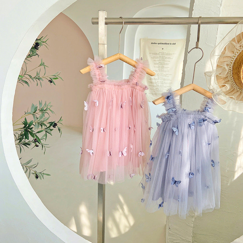 Butterfly Embroidery Mesh Girls' Braces Skirt