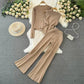 Long Sleeve V-neck Single Breasted Knitted Coat Three-piece Set