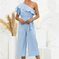 Women's Summer Oblique Shoulder Ruffle Striped Jumpsuit