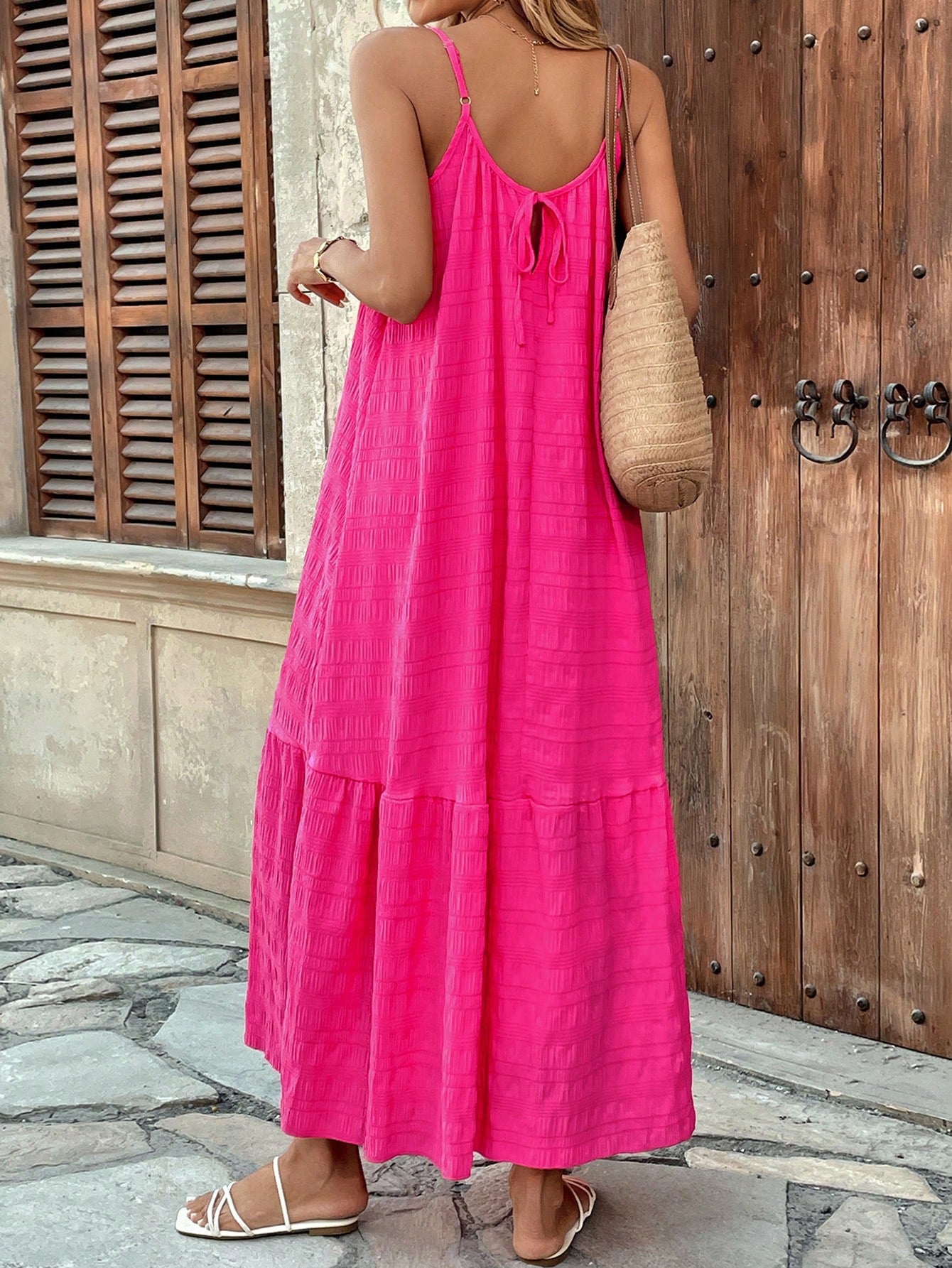Drawstring Multi-layer Ruffled Decorative Extra Long Sling Dress