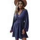 Robe à manches longues à imprimé pois, col en V, manches lanternes, taille plissée, coupe trapèze, vêtements pour femmes