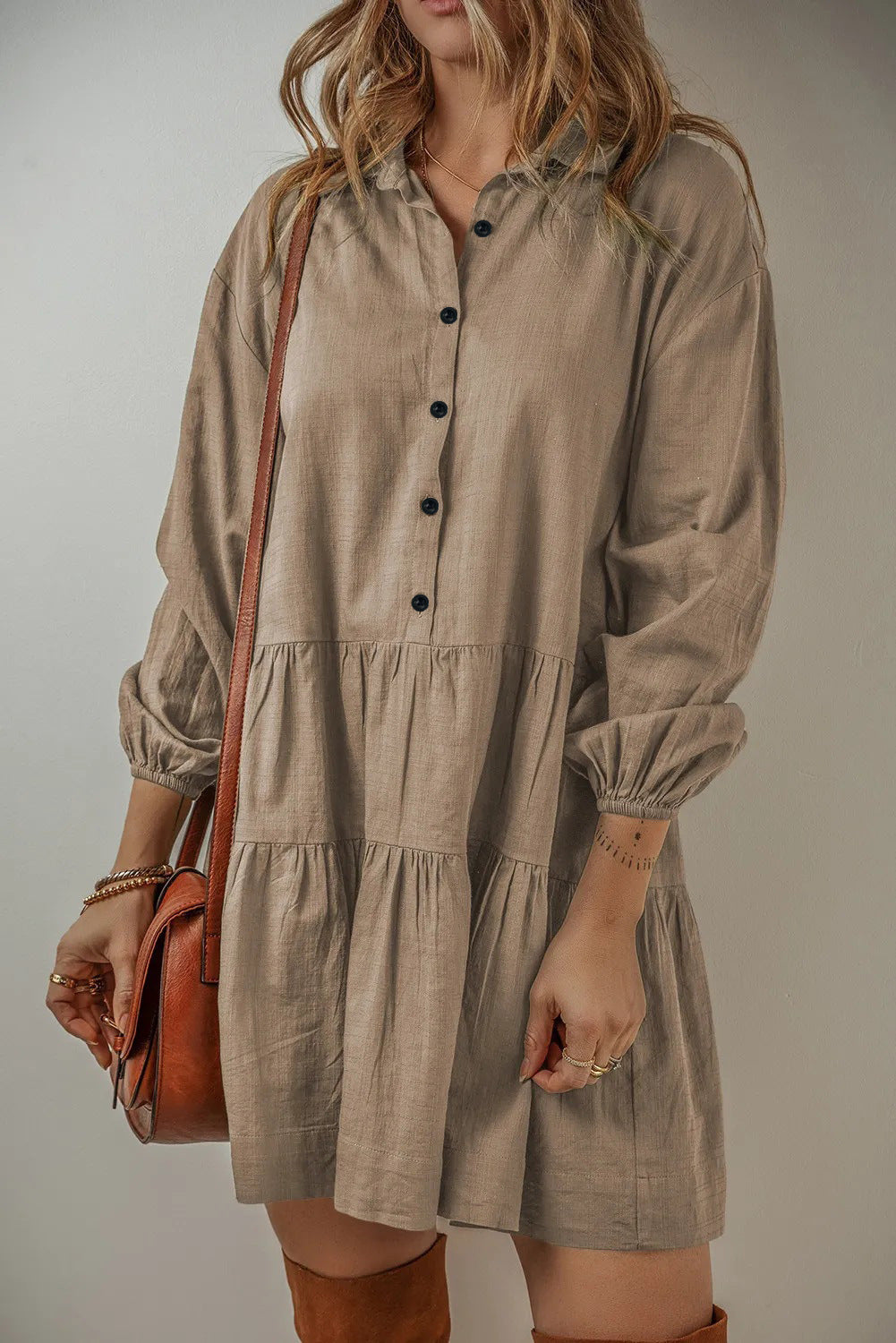 Robe à manches longues et coutures tendance pour femme, couleur unie
