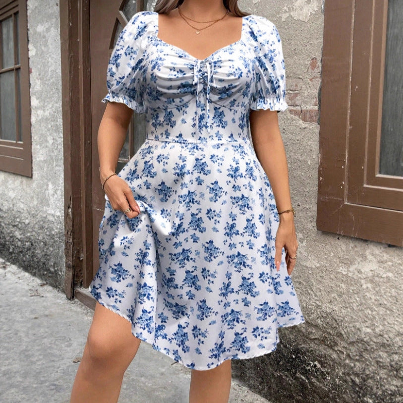 Women's Printed Short-sleeve Knee-length Dress