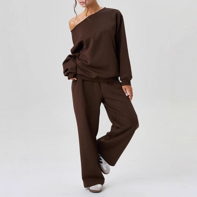 Oblique Shoulder Design Sense Amazon Sports Style Leisure Two-piece Set