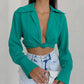 V-neck Tie Knot Long-sleeved Short Retro All-match