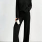 Women's Fashion Casual Straight Pants Temperament V-neck Sunken Stripe Knitting Suit