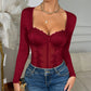 Womens Lace Sheer Low-Cut Fishbone Underwire Bodysuit