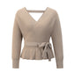 Ladies Autumn Winter Short Pullover V-Neck Knitted Top
