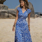 High Waist V-neck Printed Elastic Waist Dress For Women