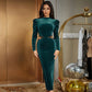 Robe en velours ajourée à manches longues et bulles