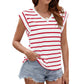 Fashion Stripe Print V-neck Short-sleeved T-Shirt Summer Loose Tank Top Womens Clothing