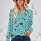 Women's Fashion Casual Printing Button V-neck Long Sleeve