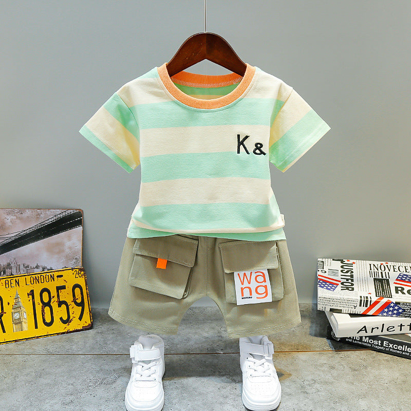 Boys' And Girls' KK Striped Short-sleeved Two-piece Children's Suit