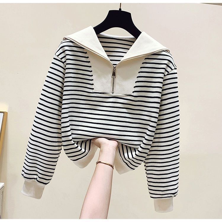 Combinaison de sport printemps rayée col marin pull zippé