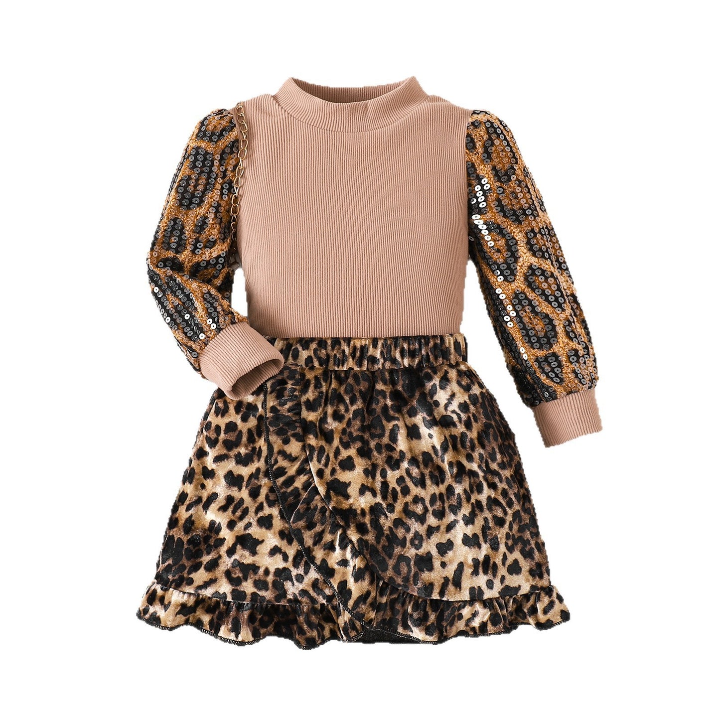 Long-sleeved Sweatshirt And Leopard Print Skirt Two-piece Set