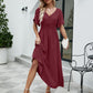 Robe trapèze ample à manches courtes et col en V pour femme