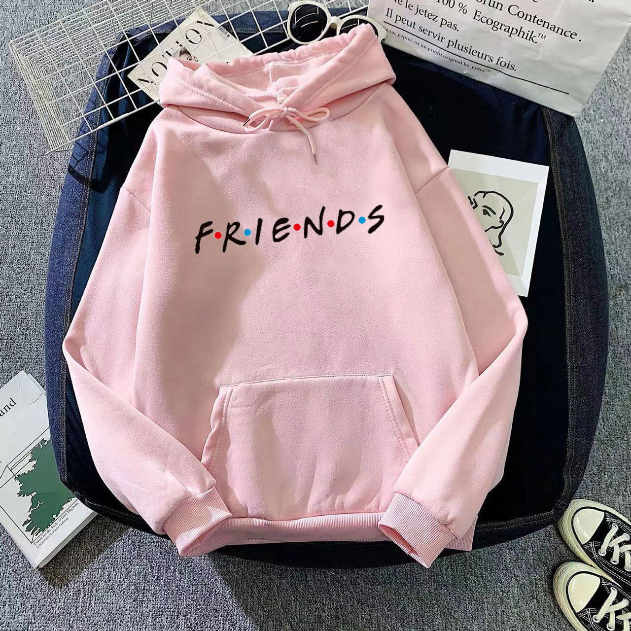 Sweat-shirt à capuche à manches longues et imprimé Letter Friend pour femme