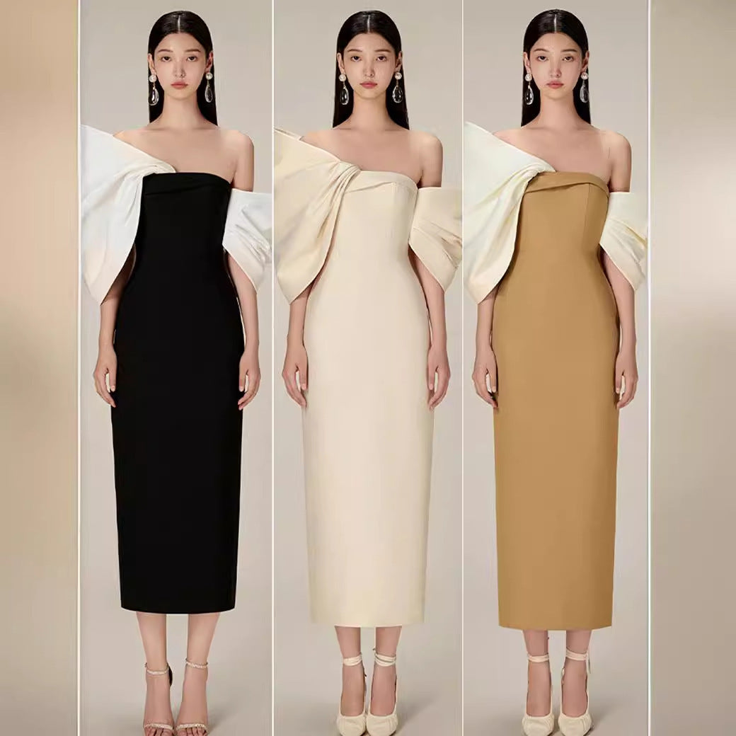 Robe taille haute élégante avec nœud français