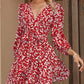 New Floral Tie-waist Puff-sleeve High-waist Flared Dress