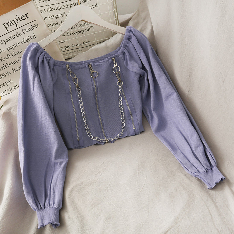 French Niche Design Chain Decoration Short Shirt