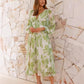 Robe en mousseline imprimée, col en V, tulle floral, manches longues