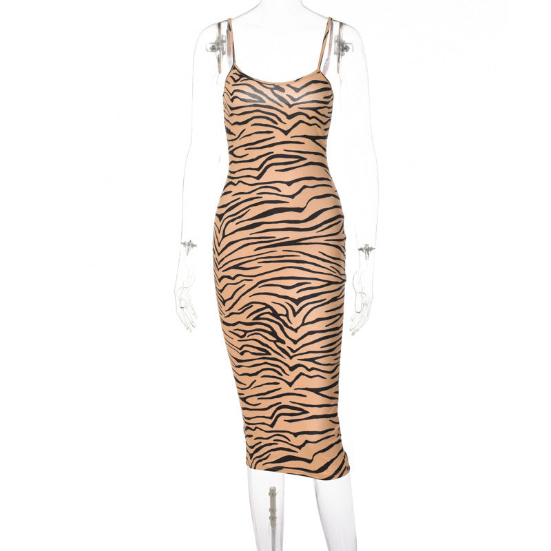 Printed Slim Slimming Split Sling Dress