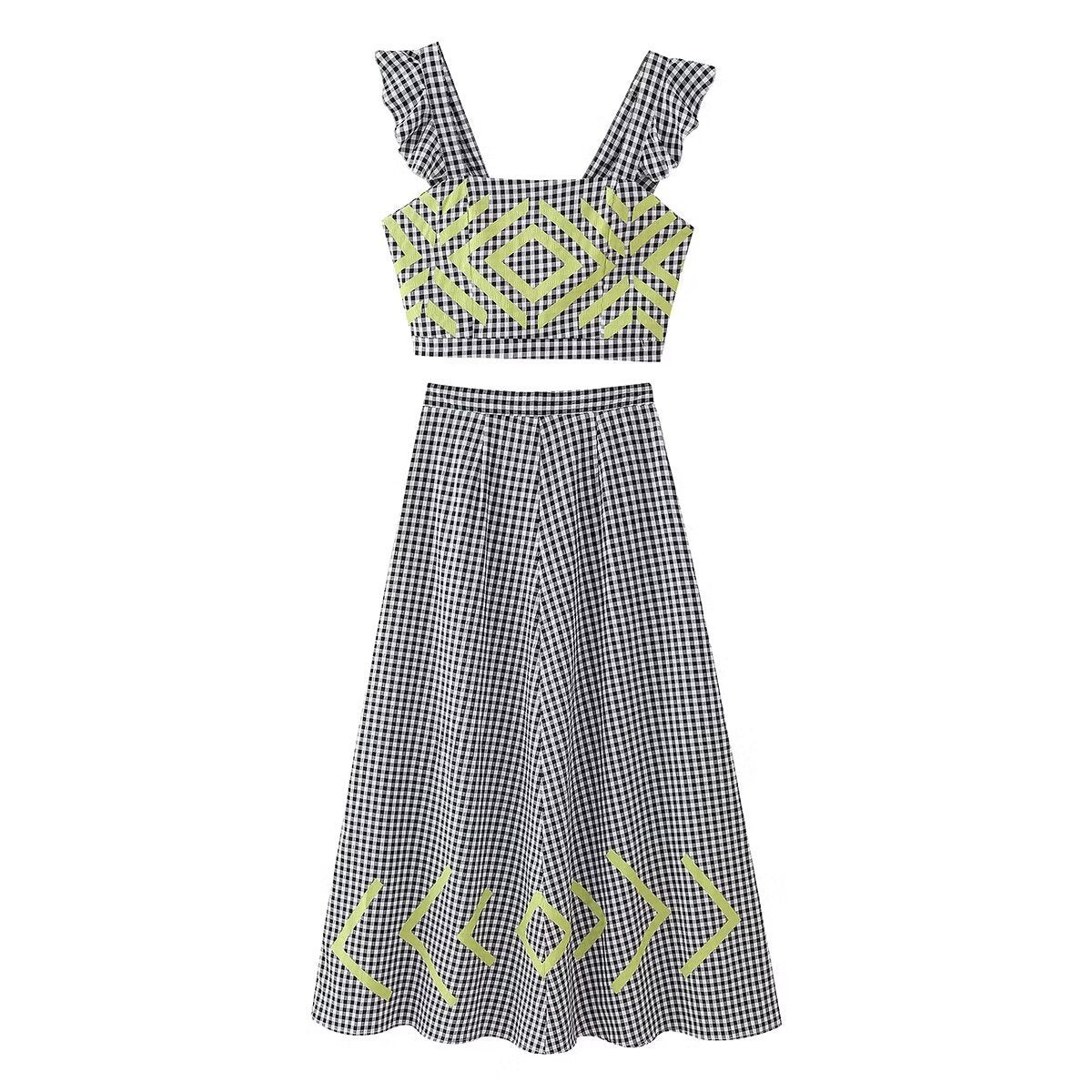 Metal Zipper Sling Top And Skirt Suit