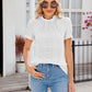 New Fashion Lacework Round Neck Top Summer Puff Sleeves Hollow Design Loose Pleated T-shirt For Womens Clothing