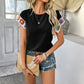Contrast Color Holiday Polka Dot Embroidered Short Sleeve Top Women's Clothing