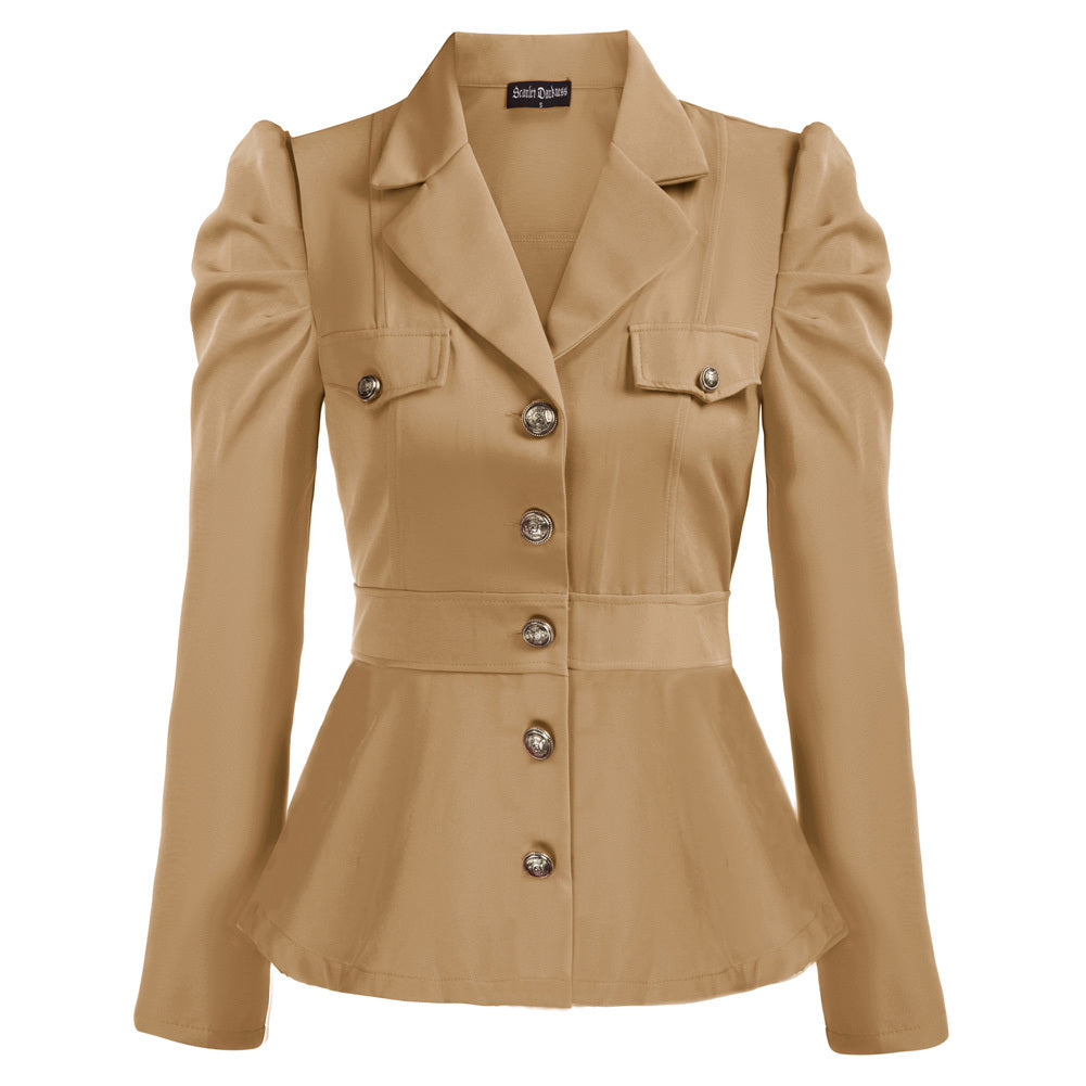 Veste tendance pour femme avec revers et ourlet à volants