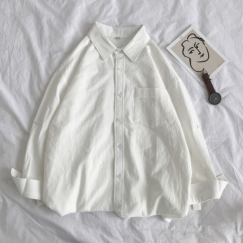 Fashionable Loose Plus Fat Plus Size White Handsome Shirt