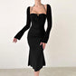 Robe d'automne moulante à manches longues et col licou pour femme