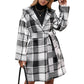 Loose Casual Checked Midi Belted Hooded Trench Coat