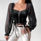 Temperament Square Neck Puff Sleeve Top Women's Niche Design Sense Strap Zipper