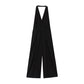 Crepe Hanging Collar Backless Slim Fit Backless Jumpsuit