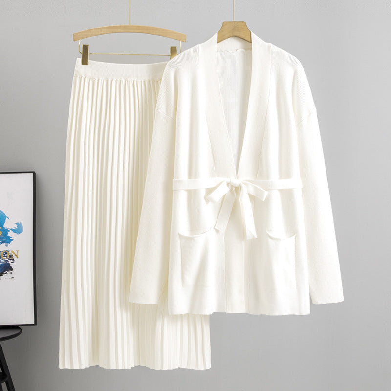 Knitted Skirt Two-piece Pleated Long Skirt Fashion Suit