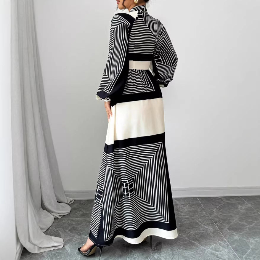 Printed Pleated Stylish Lace-up Casual Plus-size African Dress