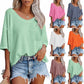 Women's Temperament Fashion V-neck Pocket Short-sleeved T-shirt