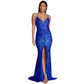 Geometric Sequin Sling Evening Gown
