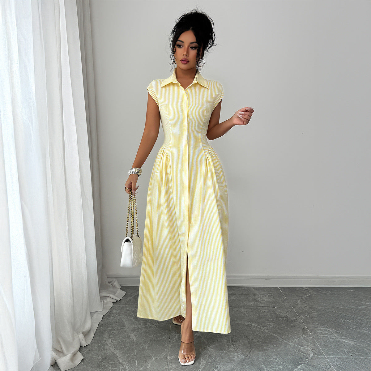 Elegant Waist-Cinched A-Line Long Dress