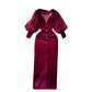 Robe en velours vintage haut de gamme abordable de luxe, niche, manches lanternes, slim, mi-longue, fendue, longueur genou, style tribunal