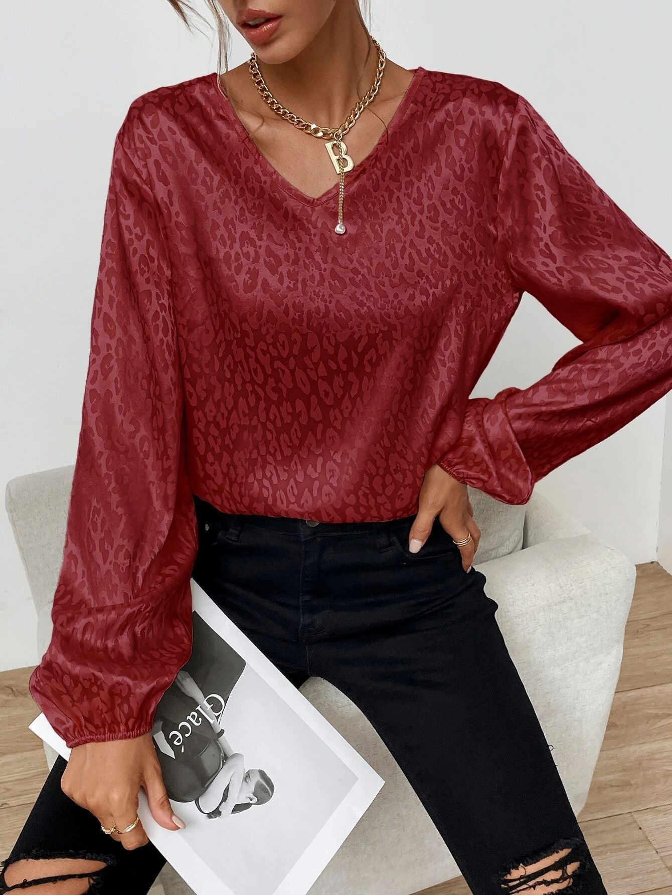 Women's New V-neck Pullover Leopard Print Shirt