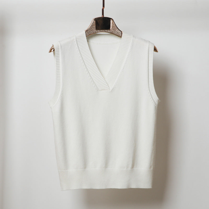 V-neck Sleeveless Sweater Vest Women's Black Top Outerwear Thin Knitwear